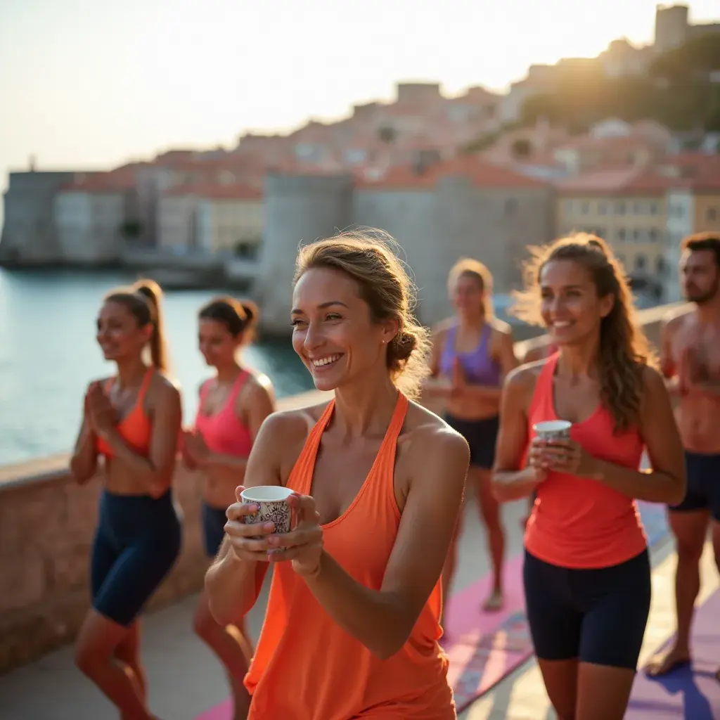 Sportaš uživa u čaju nakon napornog treninga, osvježavajući se biljnim napitkom.